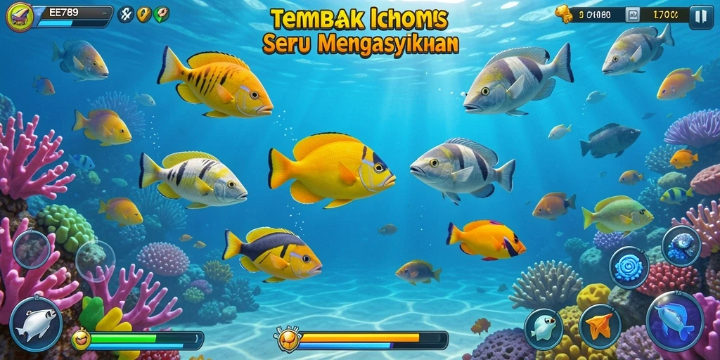 Tangkapan layar utama EE789 menampilkan aksi tembak ikan yang seru.