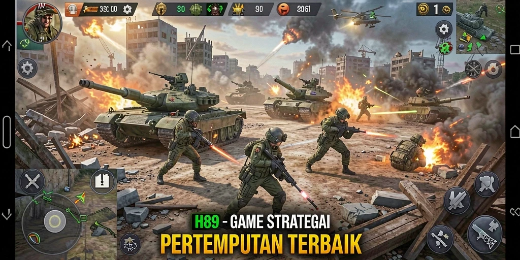 Screenshot gameplay H89 menampilkan aksi pertempuran strategis yang mendebarkan.