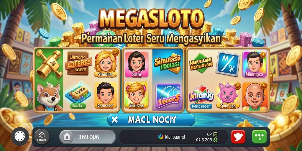 Screenshot gameplay seru dalam MEGASLOTO dengan berbagai pilihan angka.