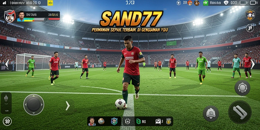 Tampilan gameplay SAND77 dengan aksi sepak bola yang mendebarkan.