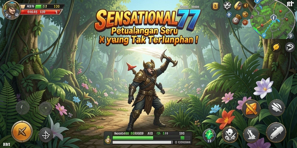 Screenshot gameplay SENSATIONAL77 menampilkan petualangan di dunia yang menakjubkan.