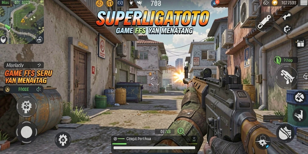 Screenshot permainan SUPERLIGATOTO dengan aksi tembak-menembak yang seru.
