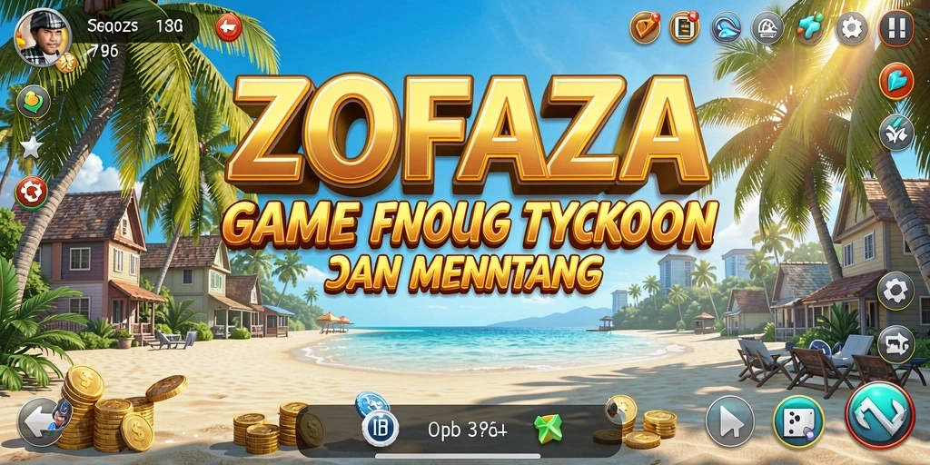 Tampilan gameplay ZOFAZA dengan berbagai bisnis yang dikelola pemain.